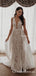 Charming V-neck Spaghetti Strap Ivory Lace A-line Long Cheap Formal Wedding Prom Dresses, PDS0061