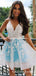Elegant V-neck White Lace A-line Short Cheap Party Homecoming Dresses, HDS0013