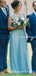 Sexy Charming Elegant Light Blue Mismatched V-neck A-line Long Cheap Jersey Bridesmaid Dresses, BDS0003
