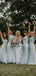 Charming Scoop Neckline Light Blue Elastic Silk Long Cheap Bridesmaid Dresses, BDS0101