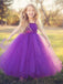 Long Cheap Grey Princess Flower Girl Dresses Purple Party Dress for Kids, QB0360
