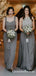 A-Line Square Neck Sleeveless Grey Chiffon Bridesmaid Dresses, QB0701