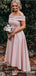 Pink Off Shoulder Sleeveless A Line High Low Satin Bridesmaid Dresses, QB0727