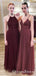 Mismatched Straps Burgundy Tulle Long Cheap Bridesmaid Dresses, QB0873