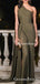 New Arrival One Shoulder Unique Design Sleeveless High Side Slit Long Cheap A-line Prom Dresses, QB0960