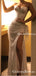 Charming Elegant Spaghetti Strap Sleeveless Sparkly Sliver Sequin Side Slit Long Cheap Prom Dresses, PDS0005