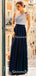 One Shoulder Sleeveless Navy Blue Tulle Side Slit A-line Charming Long Cheap Evening Prom Dresses, QB0976