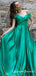 A-Line Off the Shoulder Green Floor Length Formal Prom Dresses, QB0768