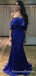 Sheath Sweetheart Neck Royal Blue Long Cheap Prom Dresses with Ruffles, QB0738