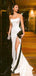 Unique Strapless White Long Split Mermaid Evening Dresses Prom Dresses, QB0777