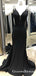 Mermaid V Neck Black Long Mermaid Prom Dresses With Beaded, QB0634