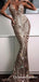 Elegant Spaghetti Straps Gold Sequined Mermaid Long Formal Prom Dresses, QB0580