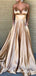 A-Line Spaghetti Straps Long Champagne Prom Dresses with Pockets, QB0524