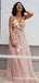 A-Line Spaghetti Straps Long Pink Prom Dresses with Appliques, QB0535
