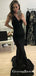 Black V Neck Sleeveless Backless Mermaid Prom Dresses, QB0660