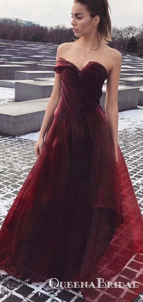 2019 Burgundy Sweetheart Sleeveless Cheap Long Tulle Prom Dresses, QB0598