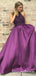 Halter Beaded Bodice Purple Satin Long Cheap Prom Dresses, QB0718