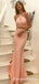 Two Piece Cross Neck Long Blush Pink Prom Dresses with Keyhole, QB0528