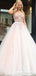 Charming Blush Pink Plus Size V Neck Tulle  Ball Gown Prom Dresses, QB0592