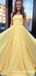 Charming Simple Yellow Long Cheap Spaghetti Straps Prom Dresses, QB0637