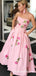 A-Line Sweetheart Pink Long Cheap Prom Dresses with Embroidery&Pockets, QB0502