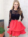 Long Sleeve Black Lace Red Skirt Two Piece Homecoming Dresses 2018, CM477