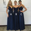 Mismatched Navy Blue Long Cheap Chiffon Bridesmaid Dresses Online, QB0146