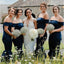 Charming Navy Blue Off Shoulder Long Satin Cheap Bridesmaid Dresses, QB0621