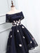 Navy Off Shoulder Simple Cheap Short Homecoming Dresses 2018, CM509