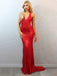 Red Mermaid V-neck Sequined Long Cheap Beading Prom Dresses, QB0698