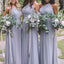 One Shoulder Dusty Blue Long Chiffon Cheap Bridesmaid Dresses Online, WG260