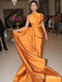Newest Simple Charming Sweetheart Sleeveless Long Cheap  A-line Ornage Satin Prom Dresses, QB0925