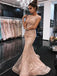 Peach Cap Sleeves Mermaid Rhinestone Long Evening Prom Dresses, QB0430