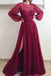 Burgundy Round Neck Heavy Beaded Long Tulle Prom Dresses, QB0558