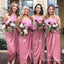Pink Halter Sleeveless High Low Satin Bridesmaid Dresses With Ruched, QB0679