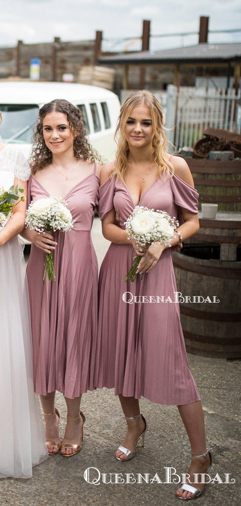 New Arrival V-neck Short Sleeves Charming Cute Keen-Length Short Bridesmaid Dresses, QB0948