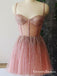 Cute A Line Sweetheart Pink Short Homecoming Dresses With Sequins, QB0896