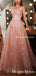 New Arrival Square Neckline Sleeveless Sparkly Pink Sequin A-line Long Cheap Evening Prom Dresses, QB0974