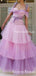 Gorgeous Spaghetti Strap Off-The-Shoulder Tulle A-line Appliqued Long Cheap Prom Dresses, PDS0026
