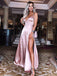 Simple Spaghetti Straps Pink Side Slit Cheap Evening Prom Dresses, QB0403