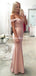 Off Shoulder Blush Pink Mermaid Evening Prom Dresses, Long Lace Party Prom Dresses, PDS0081