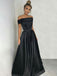 Princess Off the Shoulder Black Satin Long Simple Prom Dresses, QB0347