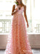 Spaghetti Straps V-neck Pink Lace New Arrival Hot Selling A-line Long Cheap Evening Prom Dresses, QB0980