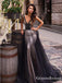 Gorgeous Charming V-neck Sleeveless Black Tulle Appliqued Long Cheap Mermaid Prom Dresses, PDS0013