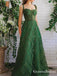 Charming Newest Elegant Spaghetti Strap Sleeveless Green Lace A-line Long Cheap Prom Dresses, PDS0018