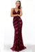 Sexy Maroon Straps Mermaid Sequin Cheap Evening Prom Dresses, QB0361