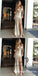 Mermaid Deep V-Neck Long Champagne Sequined Split Prom Dresses, QB0491