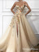 Flower Shoulder Side Slit Cute Long Evening Prom Dresses, Evening Party Prom Dresses, PDS0058