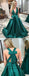 Simple V-neck Emerald Green A-line Long Evening Prom Dresses, QB0449