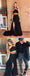 Sexy Black Two Pieces Side Slit Long Cheap Prom Dresses, QB0479